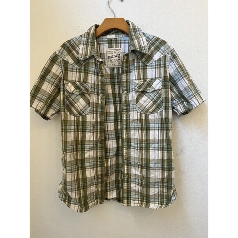 HOLLISTER WESTERN SYLE GREEN PLAID BUTTON DOWN SHIRT SMALL (L9)